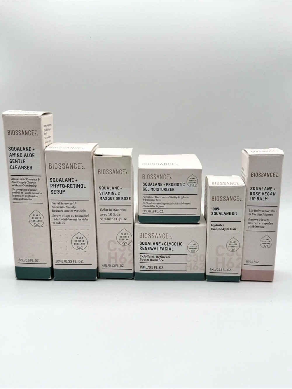Biossance Squalane Complete Travel Size Skincare Set 8 Piece Routine & Headband